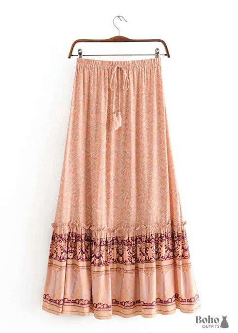 Boho Skirts in Pink Melon Pink Peacock For Women